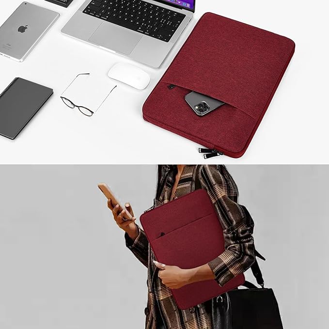 Laptop Sleeve Case 17 inch, Padded Shockproof Protective Carrying Bag for HP 17.3 Laptop/Pavilion 17/ Envy 17, 17.3-in Water-Resistant Computer Bag Cover with Accessory Pocket -Wine Red