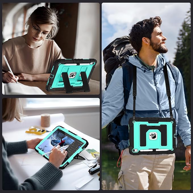 for iPad (A16) 11 Inch 11th /10th Generation 10.9 Inch iPad Case 10th Generation with Shoulder Strap,Heavy Duty Shockproof Cover for i Pad 11th/10th Gen,Black Mint
