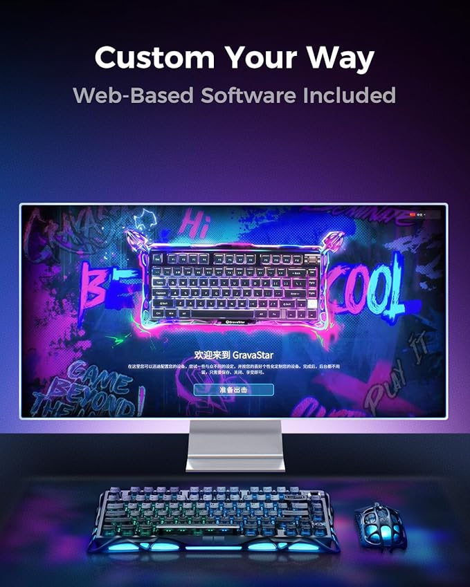 GravaStar Mercury V75 Gaming Keyboard – Hall‑Effect Magnetic‑Switch Keyboard, 8000 Hz Polling, 0.005RT, Wired USB-C, Adjustable Actuation, Semi‑Aluminum Chassis (Stealth Black, V75)