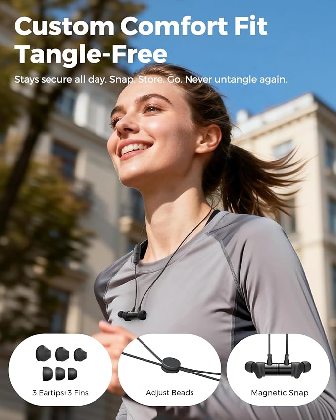 Truefree Wireless Earbuds, HD-100 Bluetooth 6.0 Sport Earphones, Magnetic Wireless Headphones, 11mm Driver Spatial Audio, IP67 Waterproof, 20H Playtime, AI Enhanced Calls, App Control, Dual Connection