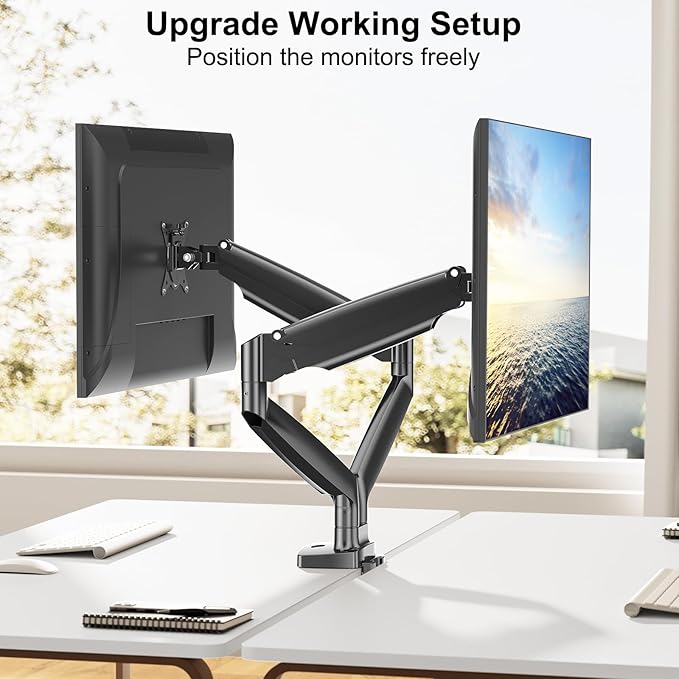 MOUNT PRO Dual Monitor Desk Mount fits 22” to 39” Ultrawide Computer Screen, Holds up to 30.9lbs Each, Fully Adjustable Long Monitor Arm for Two Monitors, Gas Spring Monitor Stand, 100x100 VESA Mount