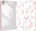 Case for iPad Pro 11-Inch M5/M4 2025/2024 (6th/5th Generation), Case with Pencil Holder, Clear Back Cover Cute Cool Design for Women Girls, Auto Sleep/Wake, Bow Tulip