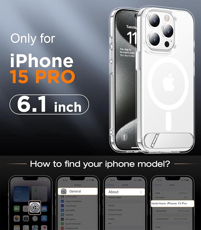 Magnetic Compatible with iPhone 15 Pro Case, [Built-in Invisible Kickstand][Compatible with MagSafe] [Military Grade Shockproof] Slim Thin Phone Case for iPhone 15 Pro 6.1"