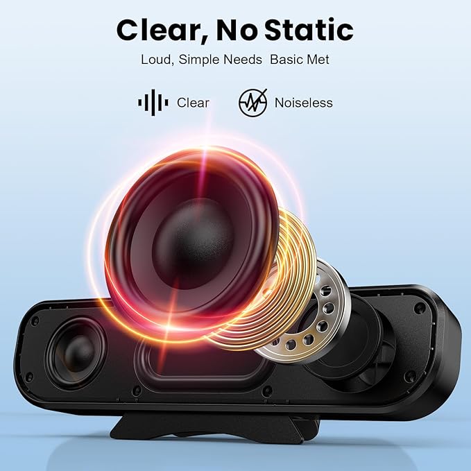 Cirqon Computer Speakers for Desktop PC, Easy Volume Knob, Sturdy Clamp, Basic Sound, Laptop Speakers with Compact Design, USB/USB C Adapter for Power and Audio(Black)