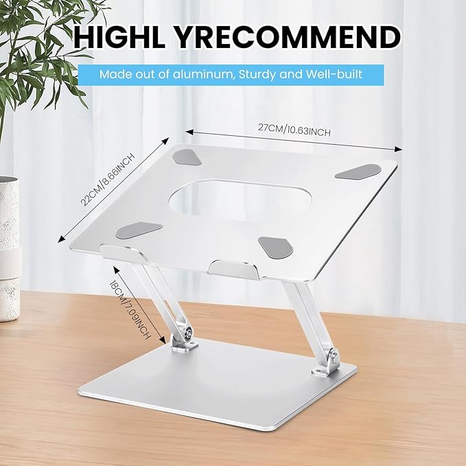 Laptop Stand for Desk, Ergonomic Aluminum Laptop Stand Adjustable Height, Foldable Laptop Riser for 10-17 Inchs Laptop(Silver)