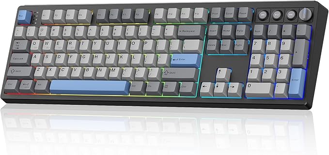 Kisnt KN104 Wireless Mechanical Gaming Keyboard, 100% Full Size 104 Keys with Number Pad, Custom RGB Backlit, Creamy Sound, Hot Swappable, Bluetooth/2.4GHz/USB-C for Win/Mac/PC (Carbon Black)