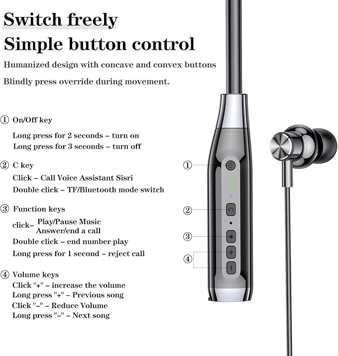 LANDIBO Wireless Bluetooth 5.0 Neck Earbuds with 100 Hours of Playback, IPX5 Waterproof Sports Earphones with Microphone, Magnetic, TF Card Slot, for Gym Running Exercises (A12)