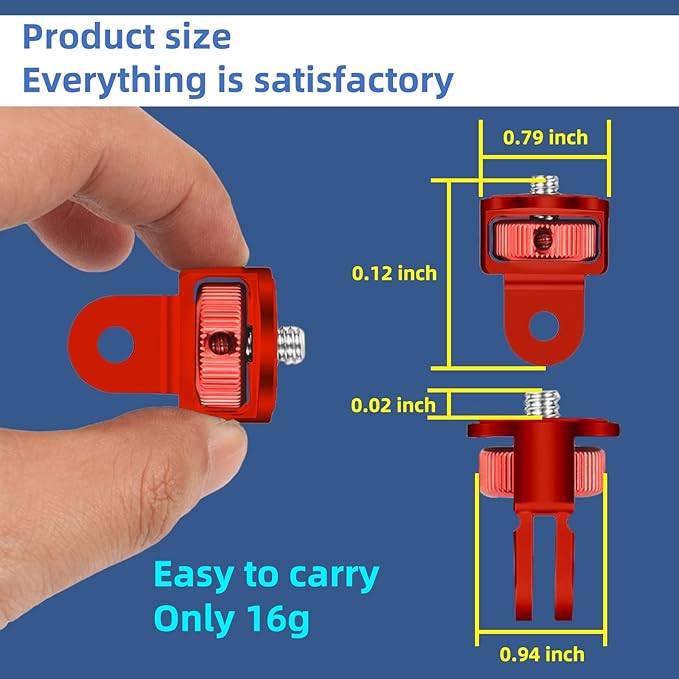 2PC Camera Tripod Mount for Gopro Adapter, 360° Adjustment 1/4-20 Screw Conversion Adapter for GoPro Hero10, Insta360 ONE X3, X2, Go 3, Xiaomi Yi and Other Action Cameras (red)