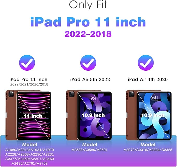 DTTO for iPad Pro 11 inch 4th/3rd/2nd/1st Generation 2022/2021/2020/2018 Case, Smart Slim Trifold Stand Soft TPU Back Cover with Built-in Pencil Holder, Also Fit iPad Air 5/4,Brown