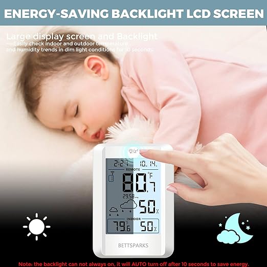 Indoor Outdoor Thermometer Wireless Weather Station with 330FT Range Remove Sensor Inside Outside Digital Hygrometer Thermometer Battery Powered Temperature Gauge Humidity Monitor with Clock&Backlight