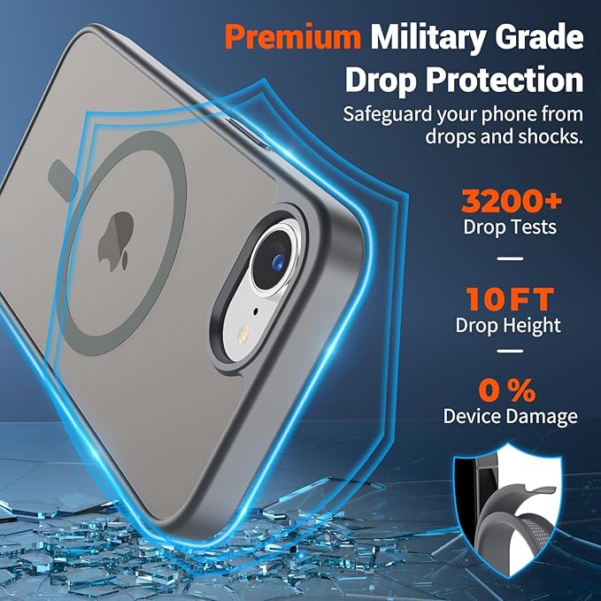 SUPFINE Magnetic for iPhone 17e Case/iPhone 16e Case (Compatible with MagSafe)(Military Grade Drop Protection) Translucent Matte Shockproof with Anti-Fingerprint Phone Case,Gray