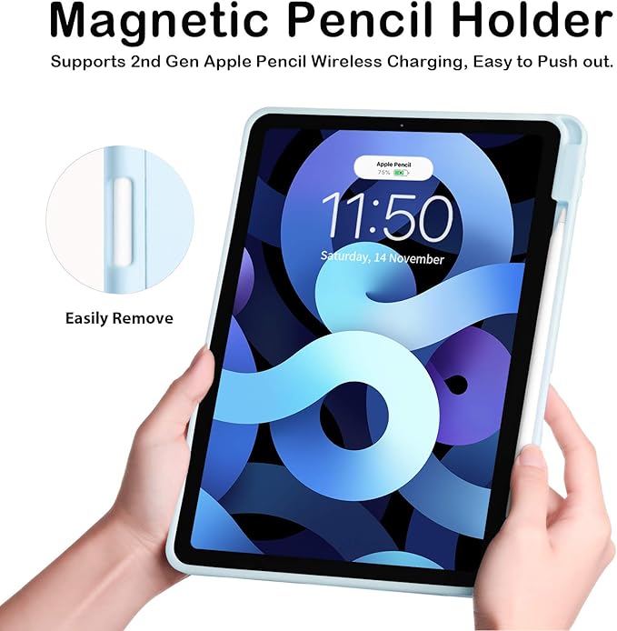 Case for iPad Pro 11 Inch 4th/3rd/2nd Generation 2022/2021/2020 with Pencil Holder [Support iPad 2nd Pencil Charging] Slim Trifold Stand Smart Protective Cover, Auto Wake/Sleep(Light Blue)
