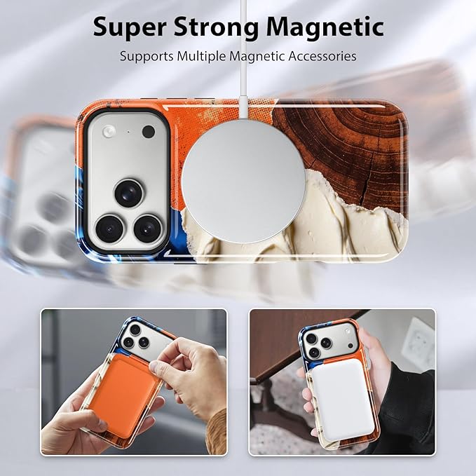 KANGHAR Compatible with iPhone 17 Pro Case, Support for MagSafe, Silicone Marble Cute Pattern, Finger Hold Wristband Kickstand Camera Protection Soft Slim Phone Case for Girls Women -Orange‌