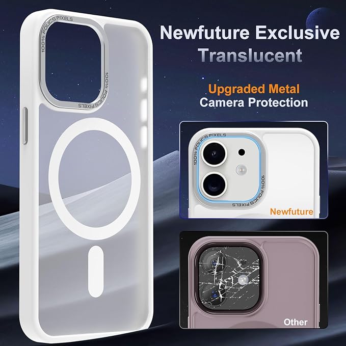 Newfuture Designed for iPhone 12 Case/iPhone 12 Pro Case with Magnetic [13 FT Military Drop Protection] [Compatible with Magsafe] Translucent Shockproof with Anti-Fingerprint Phone Case, Frosted White