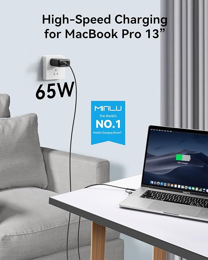 65W USB C Charger Block, MINLU GaN 3-Port Compact Fast PPS Wall Charger with 100W 2 in 1 USB-C to C/L Cable,Fast Charging for MacBook Pro/Air,iPad,iPhone 17 16 15 Series,Galaxy S25 UItra PS - 2Pack