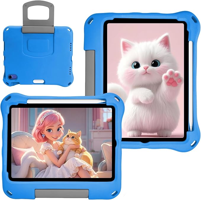 Kids Case for New iPad 11th Gen (A16) 11-inch 2025 & 10th Generation 10.9" 2022 & Air 11" 2025/2024 & Air 5th/4th Gen & Pro 11,Durable Shockproof Cover with Pencil Holder Handle Stand.Blue