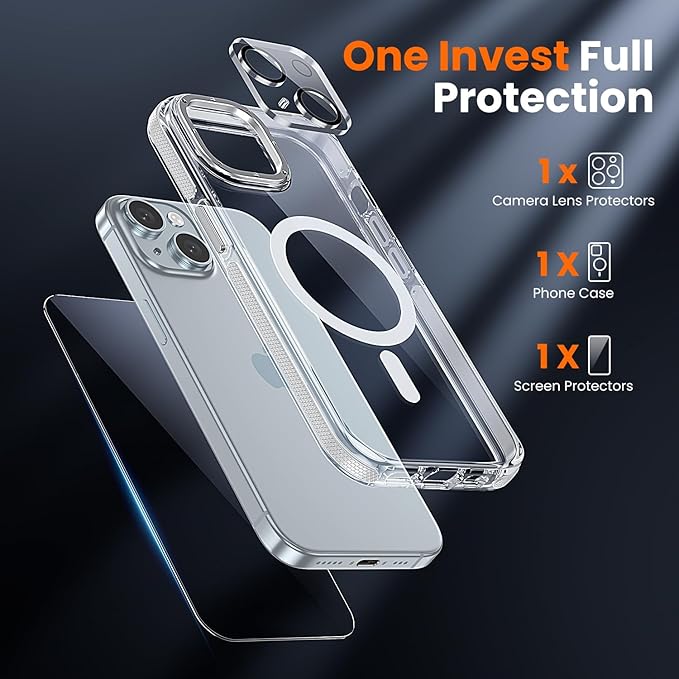 toushion 3 in 1 for iPhone 15 Case Clear with MagSafe, Yellowing-Resistant Acrylic Back, Shockproof Guard Corners, Military-Grade Protection for iPhone 15 Phone Case 6.1 inch Clear Bumper