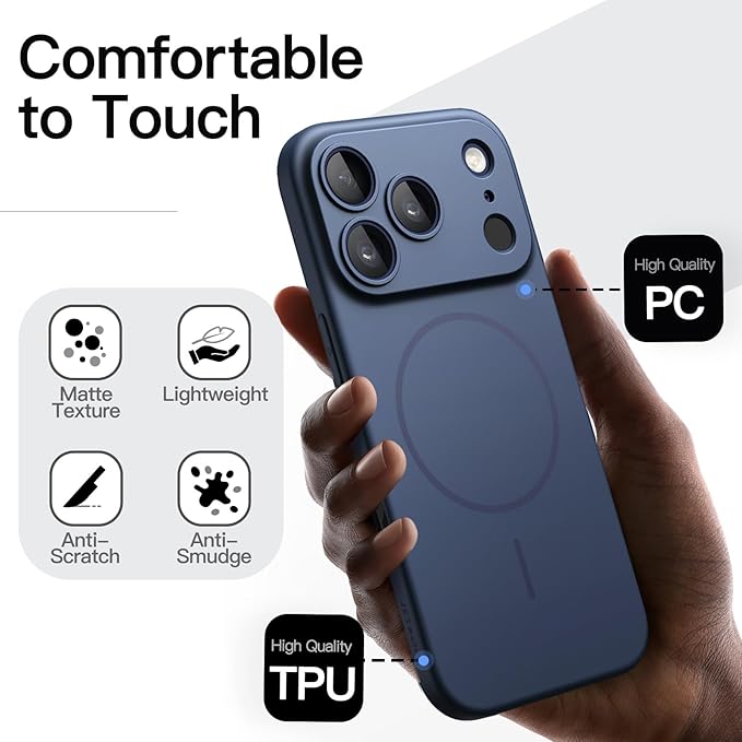 JETech Magnetic Slim Case for iPhone 17 Pro 6.3-Inch, Compatible with MagSafe, Ultra-Thin Lightweight Minimalist Phone Cover with Matte Finish and Full Camera Lens Protection (Dark Blue)