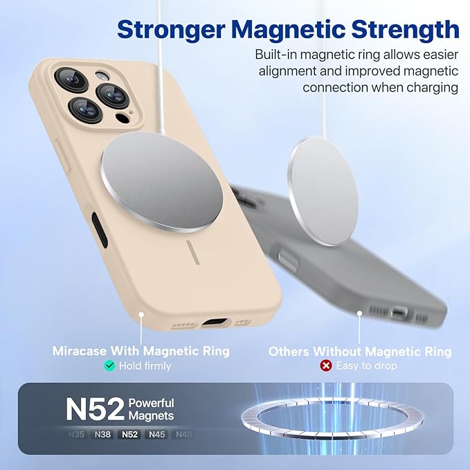 Miracase Magnetic for iPhone 16 Pro Case, [Soft Anti-Scratch Microfiber Lining], Compatible with MagSafe, Liquid Silicone Case Shockproof Drop Protection Phone Case for 16 Pro,Sand