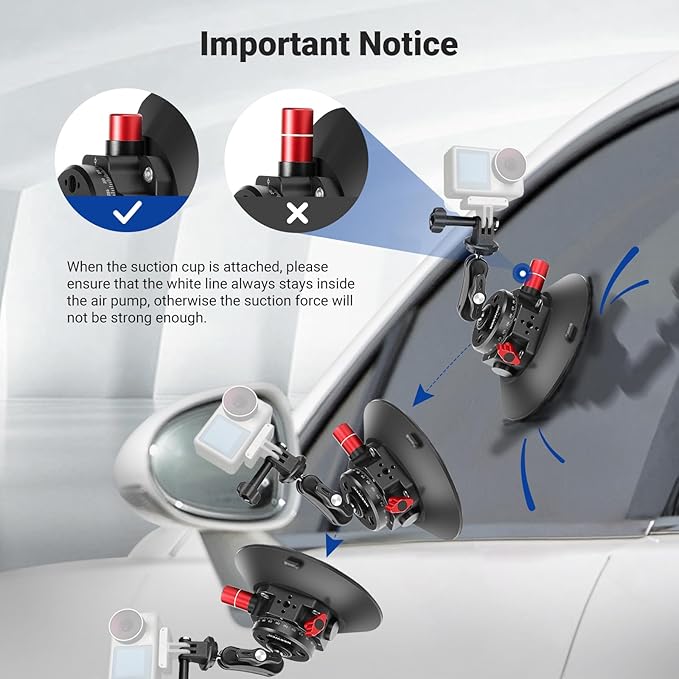NEEWER 6" Suction Cup Camera Mount with Ball Head Magic Arm, 2 Pack Metal Car Mount for Camera/Action Camera/Phone, Air Pump Vacuum on Car or Window Glass with 1/4" 3/8" ARRI Mounting Holes, CA013
