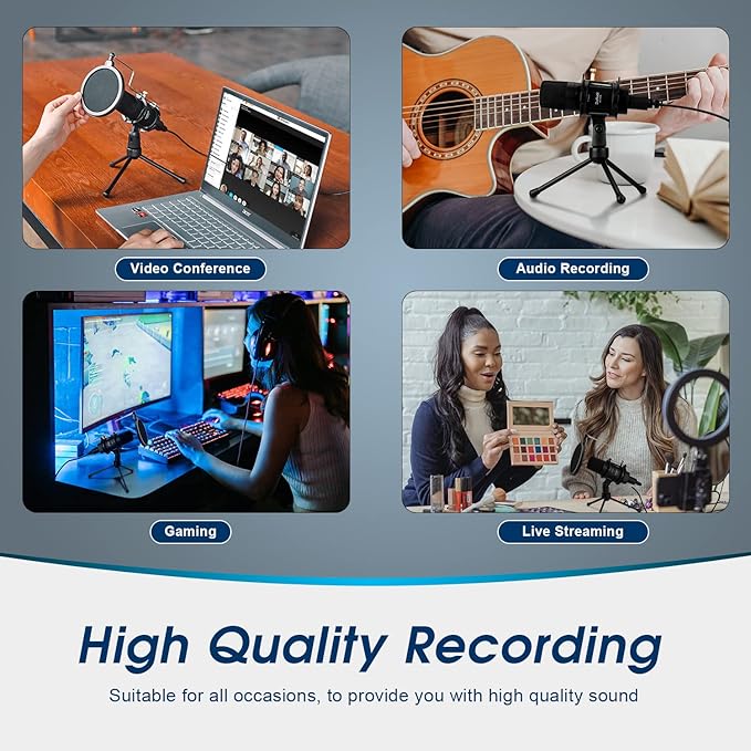 Daffodil Condenser Microphone USB Omnidirectional MCP200 - Mic with Tripod Stand, Pop Filter - Recording Vocals, Gaming, Podcast, ASMR, Vlogging Broadcast and Streaming for PC and Mac - Black