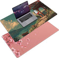 AQQA Pink Japanese Desk Mat with Stitched Edges,31.5" x 15.7" Large Dual-Sided Cherry Blossom Mousepad for Women,Mouse Pad Protector with Waterproof for Laptop Office Accessories