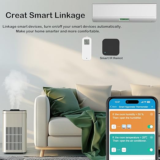 WiFi Smart Thermometer Hygrometer: Wireless Temperature Humidity Sensor with Notification Alert, Data Storage & Export, Calibrable Digital Temperature Monitor, Compatible with Alexa (1-PCS)