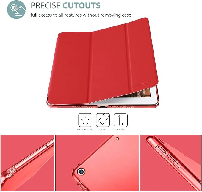 ProCase Smart Case for iPad 9.7 Inch iPad 6th/5th Generation 2018 2017(Model: A1893 A1954 A1822 A1823), Ultra Slim Lightweight Stand Cover with Translucent Frosted Back -Red
