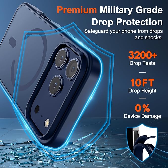 SUPFINE Magnetic for iPhone 17 Pro Case (Compatible with MagSafe)(Military Grade Drop Protection) Translucent Matte Shockproof with Anti-Fingerprint Phone Cover,Dark Blue