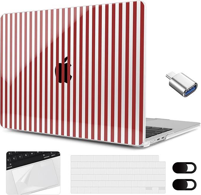 MEEgoodo Case for M5/M4/M3/M2 MacBook Air 15 inch Case 2026 2025 2024 2023, Laptop Shell Fit Model (A3448/A3241/A3114/A2941) for MacBook Air 15.3-inch, Red Stripes