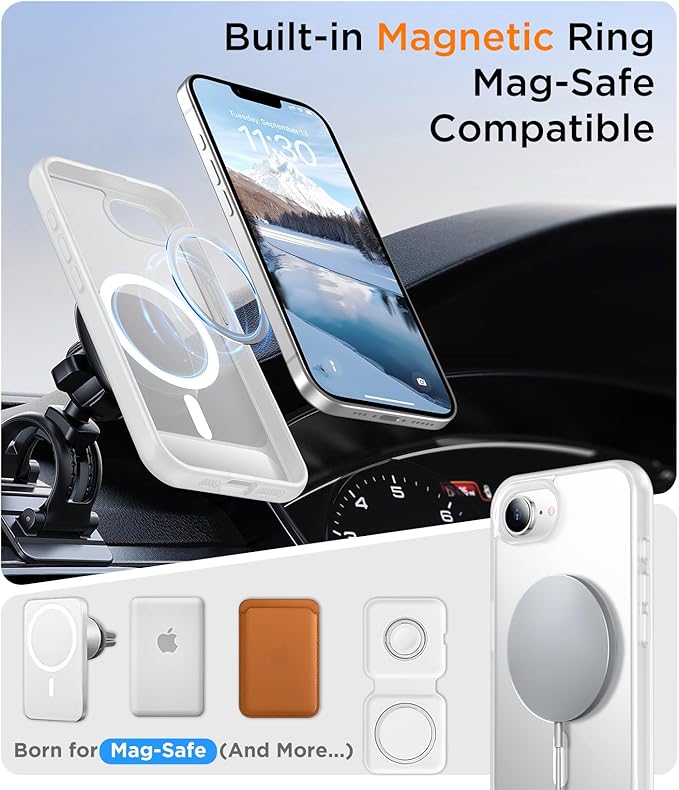 Magnetic Compatible with SE4 Case, [Built-in Invisible Kickstand][Military Grade Shockproof] Slim Translucent Matte Phone Case