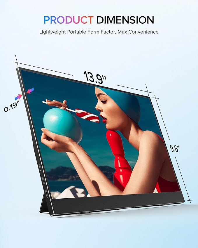 Newsoul Portable Monitor 15.6'' Ultra-Slim Travel Monitor 108%sRGB | 2000:1 Contrast USB C Mini HDMI Plug & Play IPS Monitor Built-in Stand | Speakers External Screen for Laptop Phone Game Console PC