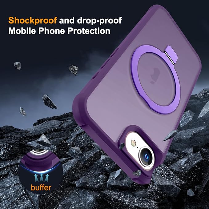 SKYLMW Compatible with iPhone 16e Case & iPhone 17e Case 6.1" with Invisible Magnetic O-Ring Stand Military-Grade Translucent Phone Cases [Compatible with Mag-Safe][Great Grip Feeling], Purple