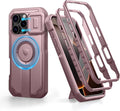 Dexnor for iPhone 16 Pro Case with Slide Camera Cover&Adjustable Kickstand & Built-in Screen Protector,Compatible with MagSafe Shockproof Bumper Cases Heavy-Duty Magnetic Protective Cover,Peony Pink