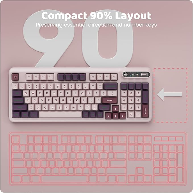 KZZI Z98 Wireless Mechanical Keyboard, Smart Display & Knob, BT5.0/2.4GHz/USB-C, Hot Swappable Custom Keyboard, Pre-lubed Linear Switches, Gasket Mount, RGB Creamy Gaming Keyboard