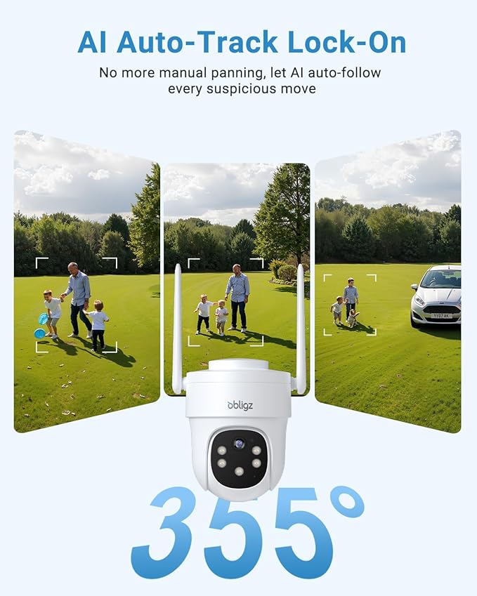 Solar Camera Security Outdoor - AOV 24/7 Recording Security Cameras Wireless Outdoor with 360° View, Human Auto Tracking, 2K Night Vision, Compatible with Alexa/Google Assistant (4 Pack)