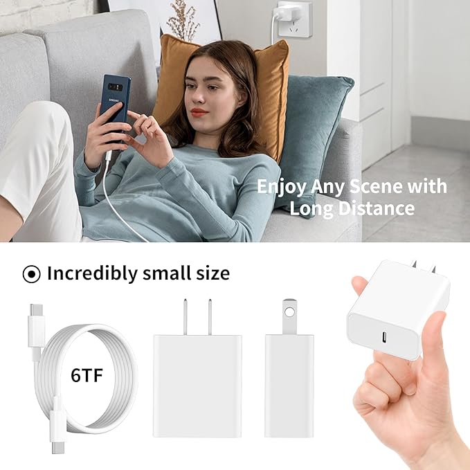 USB C Fast Charger for iPhone 16 15, [MFi Certified] 3 Pack 20W PD USB C Wall Charger Plug Block with 6FT USB Type C Fast Charging Cable for iPhone 16/15/15 Pro/15 Pro Max/15 Plus/iPad Pro Air Mini