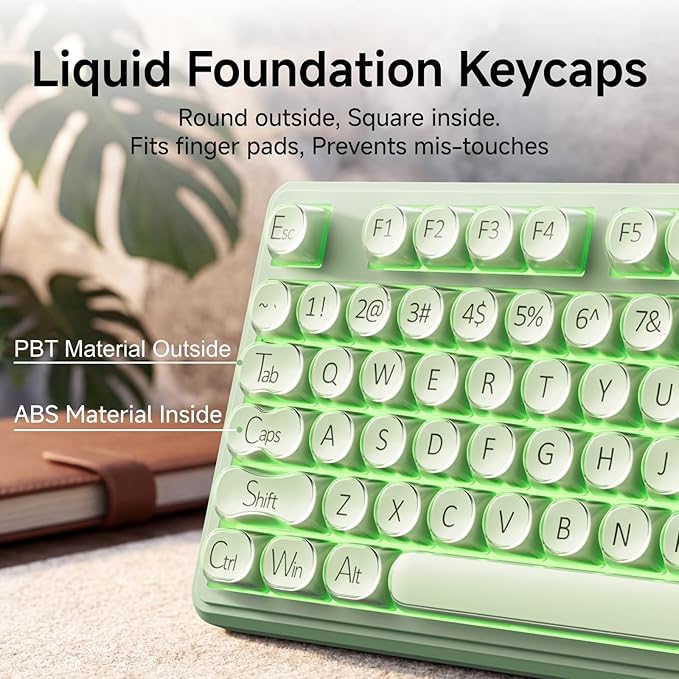 EWEADN V102 Wired Keyboard, 98 Keys Creamy Gaming Keyboard with Display Screen, Media Knob RGB Silent Wired Cute Computer Keyboard for Laptop PC Gamer - Green
