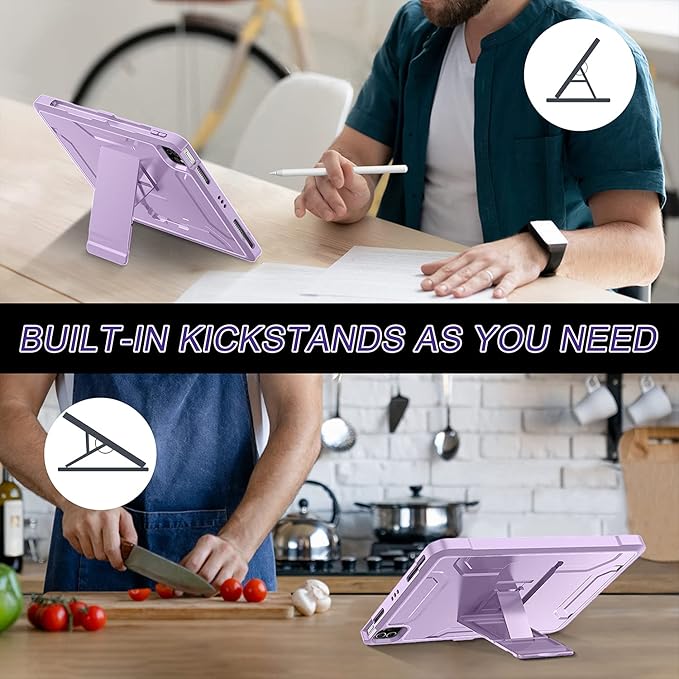 Soke Case for iPad Pro 11 Inch 2022/2021/2020/2018/iPad Air 5th/4th Generation,Built-in Screen Protector - Support 2nd Apple Pencil Charging - Heavy Duty Rugged Protective Kickstand Case - Violet