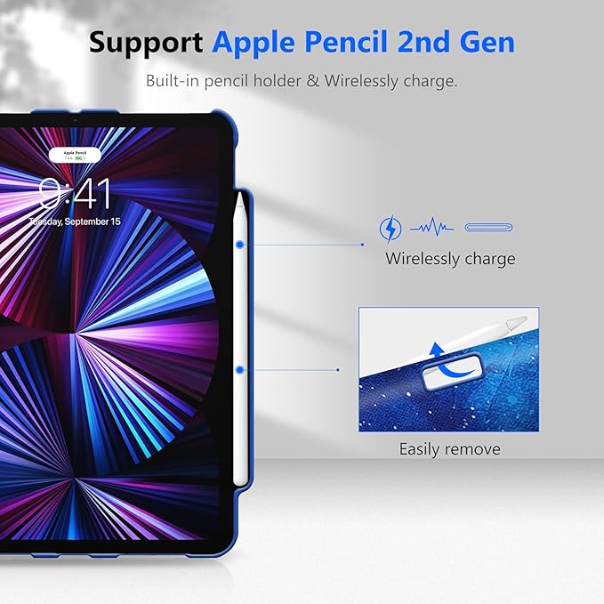 Fintie Rotating Case for iPad Pro 11-inch (4th / 3rd Generation) 2022/2021-360 Degree Swiveling Stand Cover w/Pencil Holder, Auto Sleep/Wake, Also Fit iPad Pro 11" 2nd/1st Gen, Starry Sky