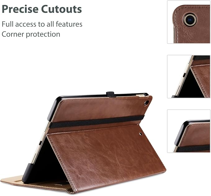 ProCase for iPad 9th/ 8th/ 7th Generation Case 10.2 Inch 2021/2020/2019, iPad 10.2 PU Leather Case Business Stand Cover Smart Folio with Hand Strap Front Pocket Pen Loop -Brown