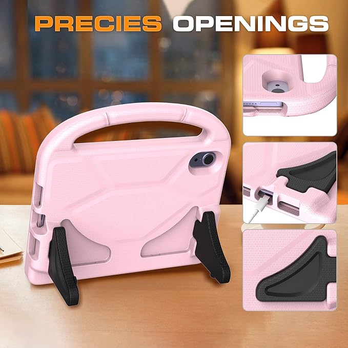 Kids Case for iPad mini 7 (A17 Pro) 2024/ Mini 6 2021, iPad mini 7th/6th Generation Case with Screen Protector - Shockproof with Handle Stand Protective Cover for iPad 8.3 Inch, Light Pink