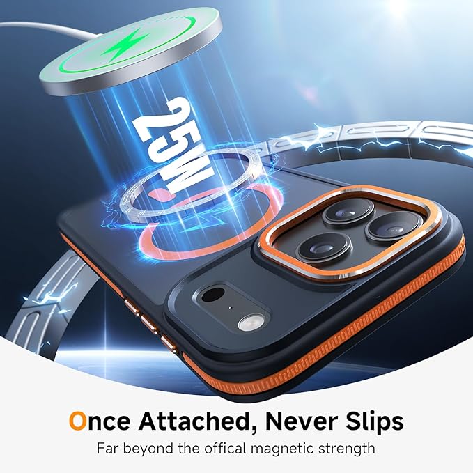 Magnetic 3 in 1 for iPhone 17 Pro Case, [Omni-Directional Protection] with 1x Screen Protector + 1x Camera Cover, [Seamless Work with Magsafe] Shockproof Slim Thin Case for iPhone 17 Pro Cosmic Orange