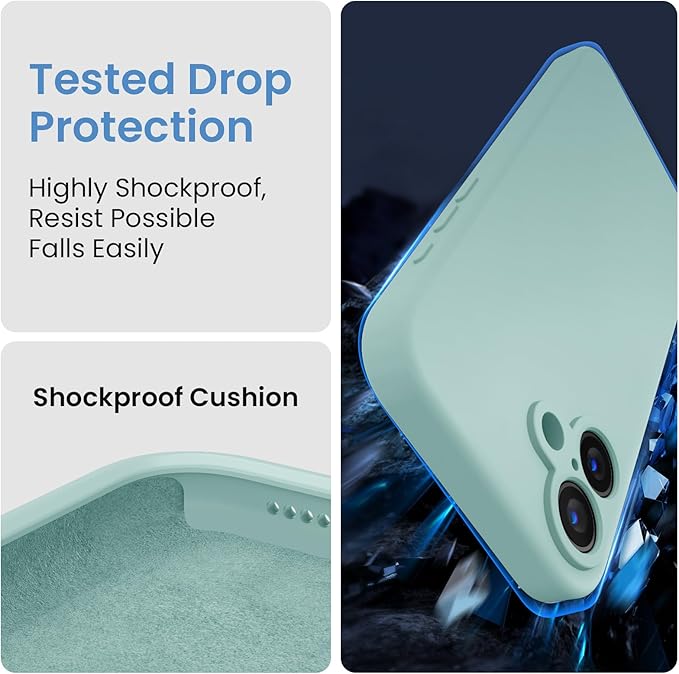 FireNova Designed for iPhone 16 Case, Silicone Upgraded [Camera Protection] Phone Case with [2 Screen Protectors], Soft Anti-Scratch Microfiber Lining Inside, 6.1 inch, Mint Green