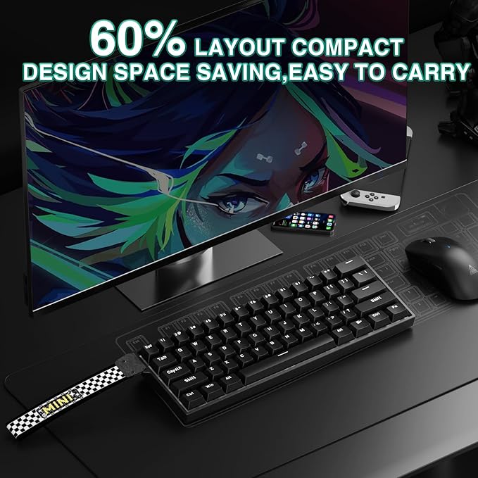 Aula MINI60 HE Wireless Gaming Keyboard 60%,Hall Effect Rapid Trigger Magnetic Keyboard,8000Hz Polling,Tri-Mode(BT5.0/2.4GHz/USB-C),Hot Swappable Compact Mechanical Keyboard for Gamer(Black)