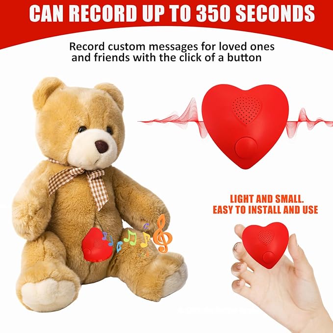 XLW Voice Recorder,350s Voice Box for Recordable Gifts Button Sound Box for Stuffed Animals, Christmas Valentine's Day Plush Toy & Manual DIY Creative Sound Gifts for Boys, Girls (Red)