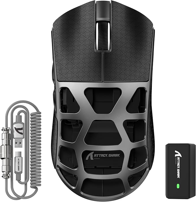 FELICON x Attack Shark R3 Magnesium Alloy Wireless Gaming Mouse, 46g Ultra-Lightweight Skeletal Shell, PAW3395 26K DPI, 8K Polling, Tri-Mode 2.4G/BT/Wired, for PC Mac Laptop - Gray & Griptape