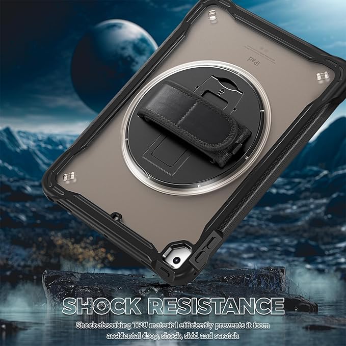 ProCase Rugged Case for iPad 9.7 Inch 5th 6th Gen/iPad Air 2 / iPad Pro 9.7 Case, Heavy Duty Shockproof Rugged Cover with Hand Strap 360 Degree Rotatable Kickstand Protective for iPad 9.7" -Black