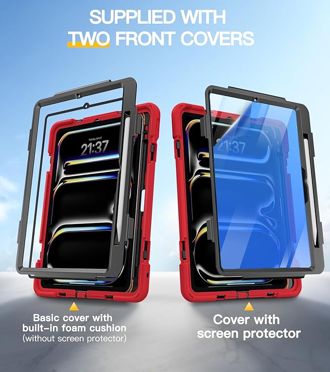 BRAECN Case for iPad Pro 11 inch M5 2025 & M4 2024, 4 Layers Heavy Duty Full-Body Protection Screen Protector Pencil Holder, 360° Rotating Handle Kickstand, Shoulder Strap Kids Friendly