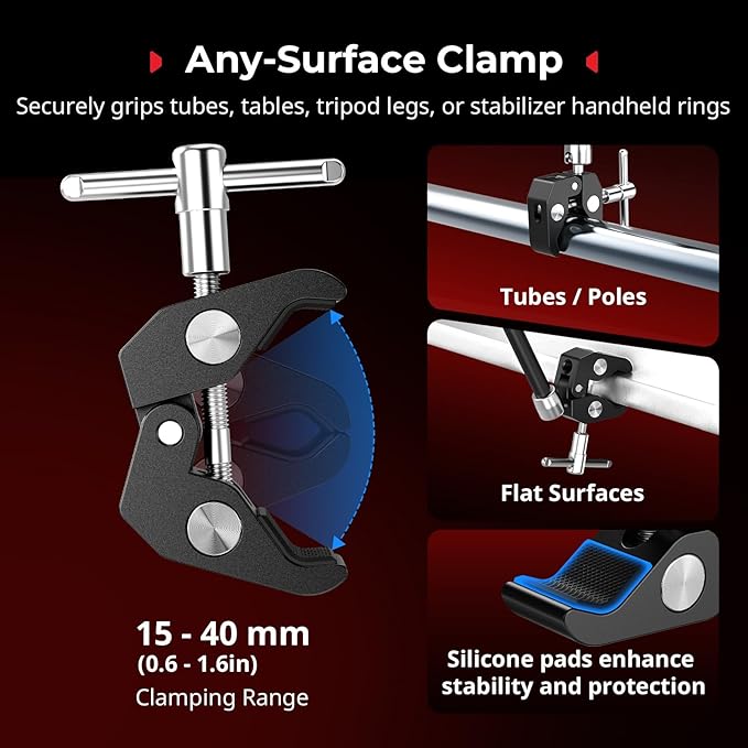SmallRig Magic Arm Clamp w/ 1/4" Screw, Phone Mount for Magsafe & Magnetic Adapter Ring, 11 Inches Integrated Magic Arm for iPhone, for Android, for Action Cameras/LCD Monitor/LED Lights - 5604